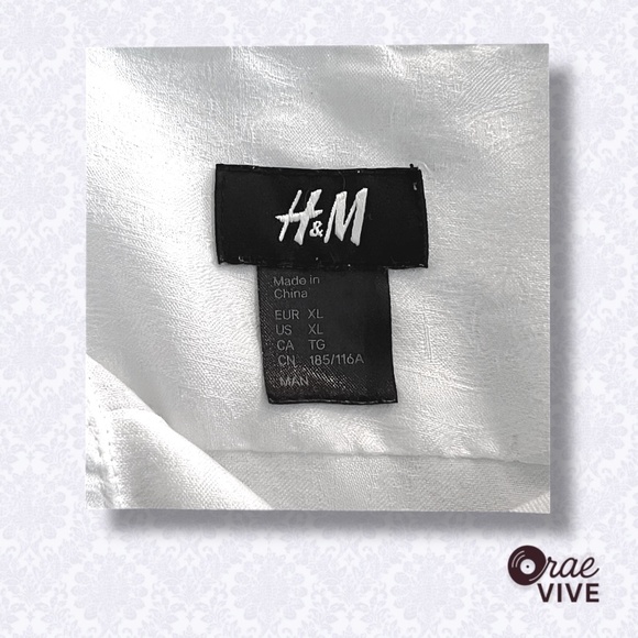 H&M Men’s White Paisley Textured Long Sleeve Dress Shirt – Size XL - Picture 4 of 4